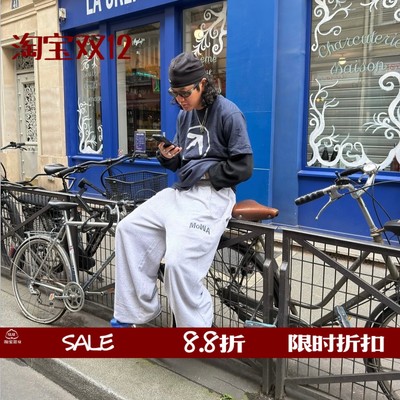 MOWA刺绣美式复花灰色卫裤