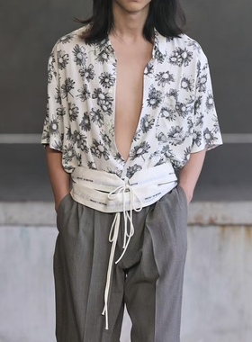 小众Magliano 25ss秀款白色小雏菊印花短袖衬衫夏威夷衬衫外套