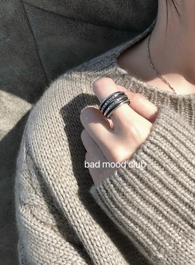 特价/暗黑小众WERKSTATT WM MUNCHEN十字花纹925银弹力多层戒指