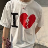 Suffer破碎爱心印花解构圆领宽松廓形短袖 小众Magliano25ss T恤