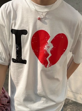 小众Magliano25ss I Suffer破碎爱心印花解构圆领宽松廓形短袖T恤