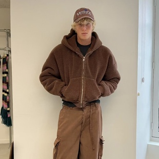 ERL25秋冬泰迪棕色摇粒绒连帽保暖短外套棉服Terry Hoodie Fleece