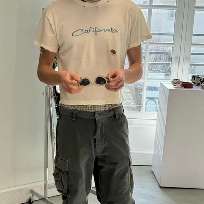 美式复古短款水洗做旧短袖