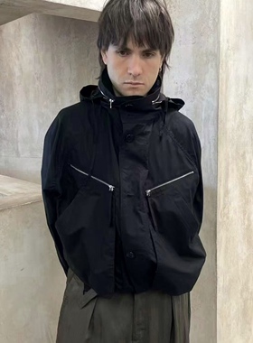 BMC LE风格黑色大口袋降落伞外套户外隐藏式连帽短款工装伞兵夹克
