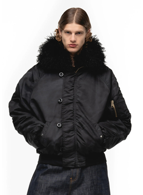 nofaith经典美式N2B黑色大毛领飞行夹克棉服bomber拉链连帽外套