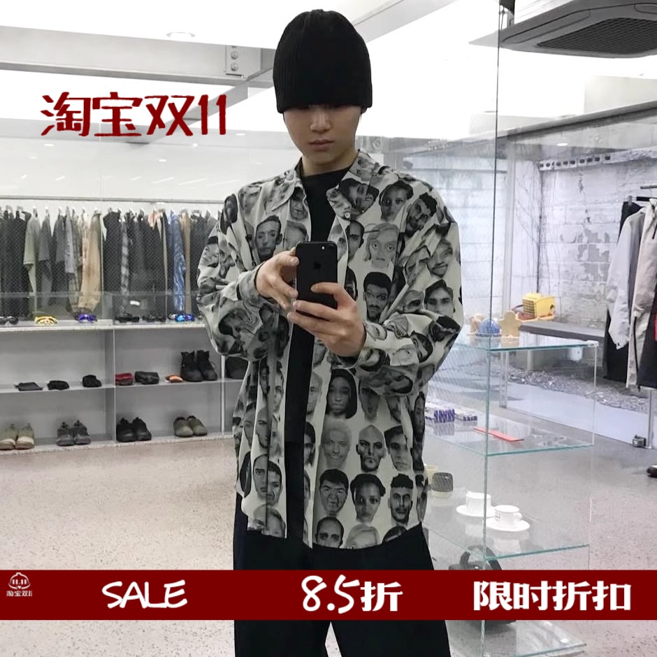 AI生成人像印花衬衫中长款