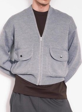 小众Magliano灰色V领拉链羊毛针织开衫外套Gerri knitted bomber