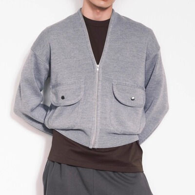 灰色针织羊毛毛衣开衫外套
