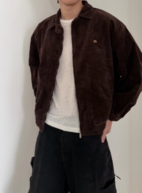 BMC M美拉德系复古做旧棕色灯芯绒翻领夹克宽松休闲外套男女同款