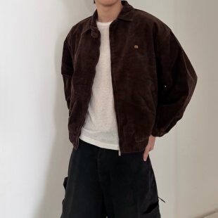 BMC M美拉德系复古做旧棕色灯芯绒翻领夹克宽松休闲外套男女同款