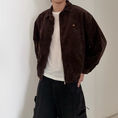 美拉德棕色做旧复古灯芯绒夹克
