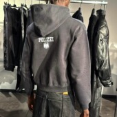 独家款 型 boxy版 VET高克重POLIZEI鹰盾印花短款 拉链卫衣帽衫