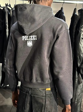 独家款VET高克重POLIZEI鹰盾印花短款拉链卫衣帽衫boxy版型