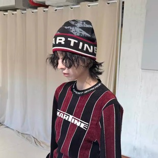 复古撞色logo双面戴针织冷帽毛线帽offset同款 Martine Rose新款