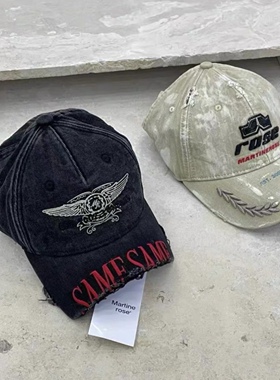 徐明浩同款Martine Rose断檐做旧磨边刷漆麦穗刺绣鸭舌帽棒球帽