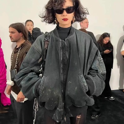 重磅水洗做旧泼墨牛仔bomber棉服