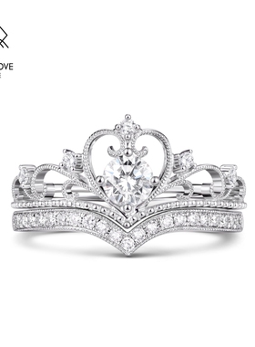 VANNY LOVE/梵尼洛芙心形拆分结婚钻戒V形排戒皇冠结婚订婚钻戒女