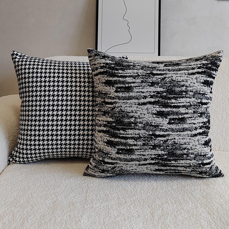 新品现代简约轻奢黑白色抽象肌理大靠垫抱枕别墅样板房设计师方枕