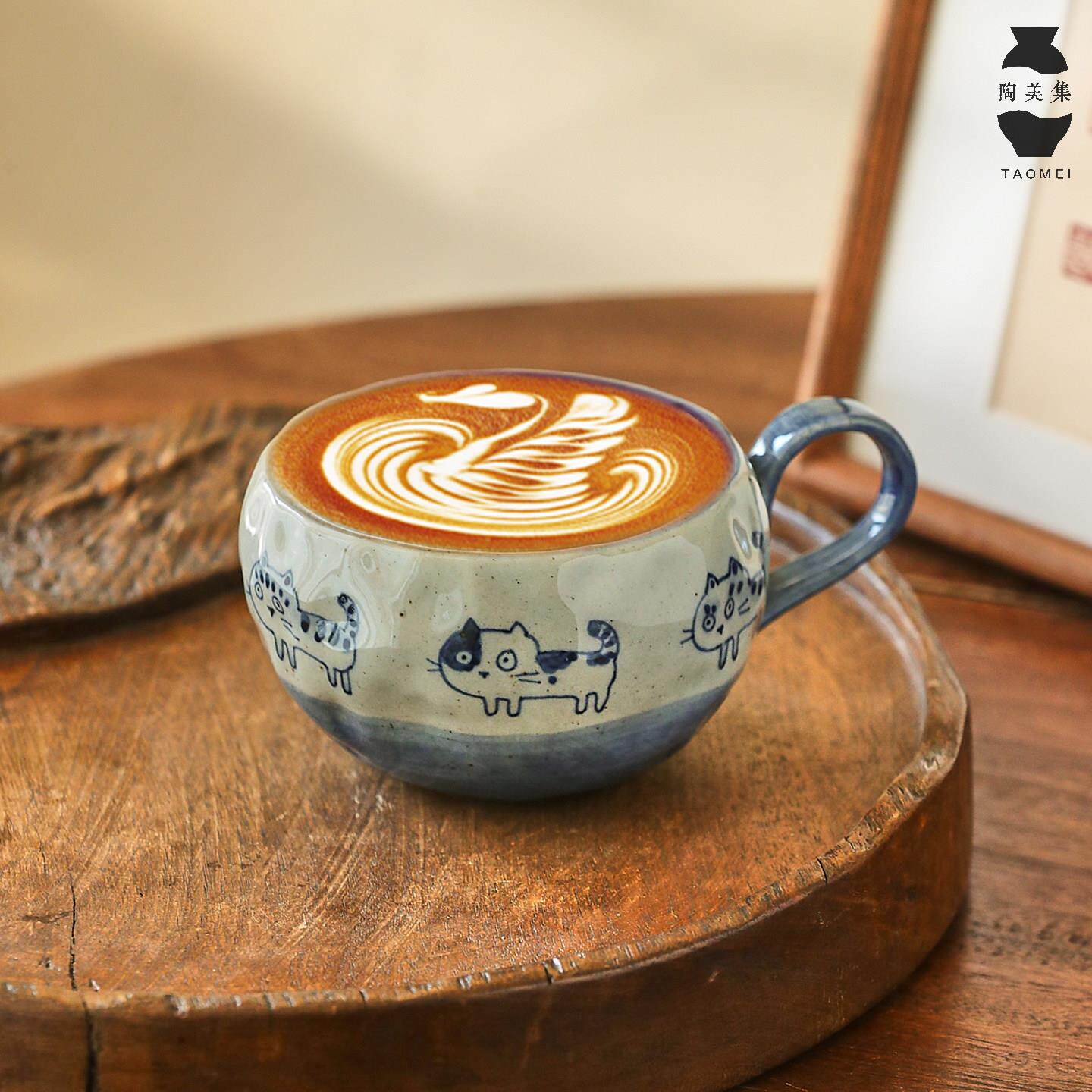 景德镇陶瓷可爱手绘猫咪咖啡杯水杯釉下彩马克杯儿童牛奶杯早餐杯