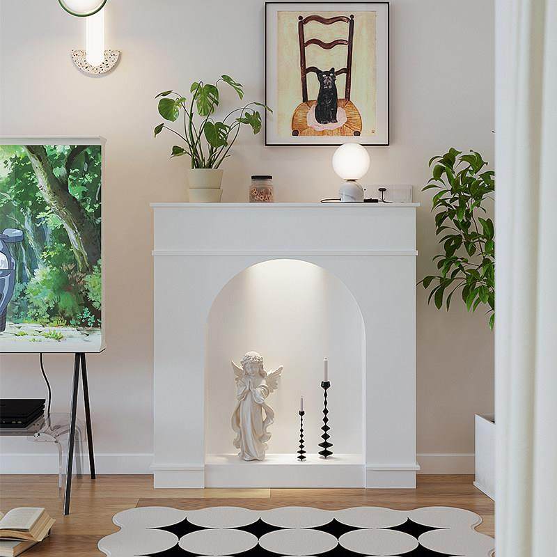 法式带灯玄关壁炉装饰柜黑色简约边柜入户走廊背景墙展示柜置物架