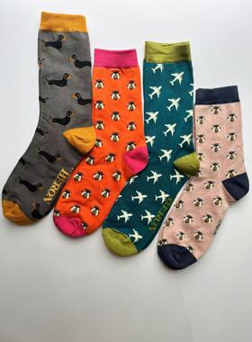 出口英国竹纤维抗菌纯棉中筒男女大童成人袜子miss sparrow