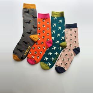 出口英国竹纤维抗菌纯棉中筒男女大童成人袜子miss sparrow