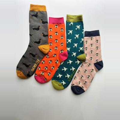 出口英国竹纤维抗菌纯棉中筒男女大童成人袜子miss sparrow