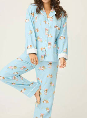 可爱小熊PJS长袖长裤磨毛睡衣 | 纯棉暖意法兰绒flannel家居服