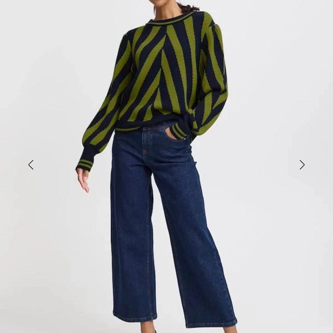 出口欧洲byoung针织套头24秋款长袖柔软时尚撞色绿条纹毛衣