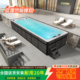无边际智能恒温加热泳池亚克力家用别墅庭院大型户外冲浪一体成品