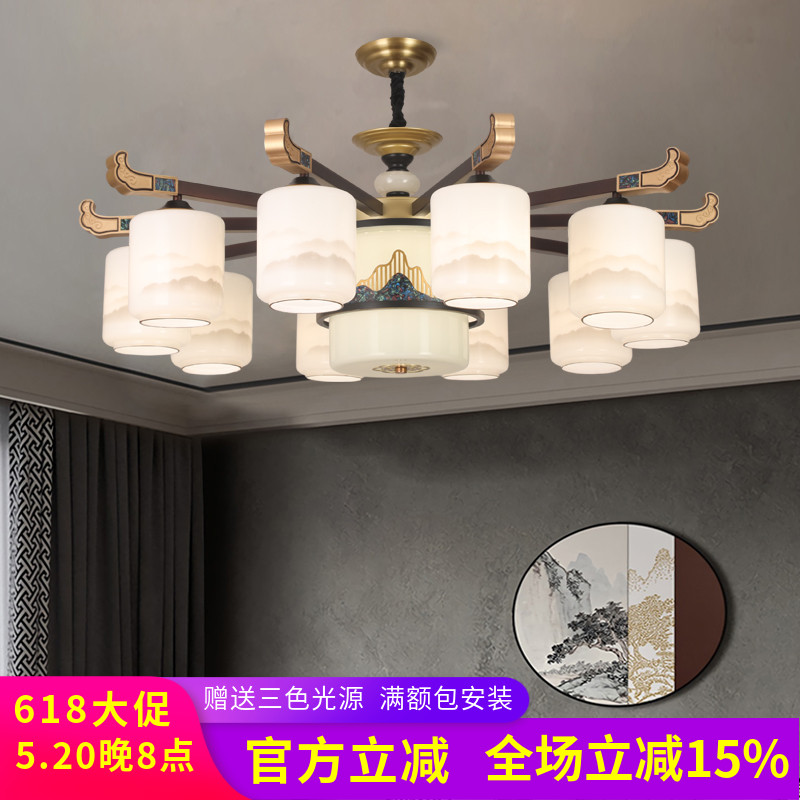 新中式客厅吊灯珐琅彩中国风餐厅灯别墅大厅吸吊两用卧室房间灯具