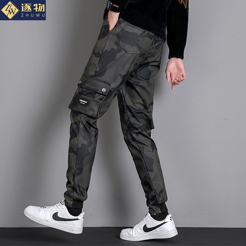 皮裤男加绒加厚迷彩潮流机车宽松大码工装防风防水摩托男士骑行裤