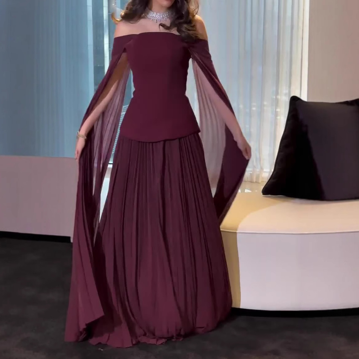 欧美风A字裙涤纶纯色连衣裙女