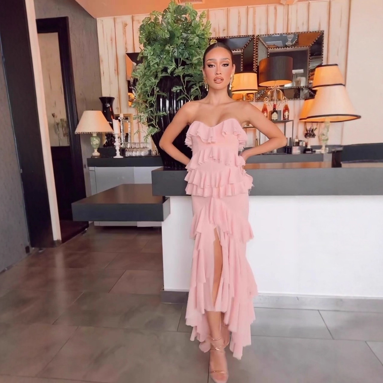 欧美风A字裙涤纶纯色连衣裙女