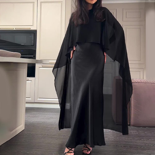 欧美风A字裙涤纶纯色连衣裙女