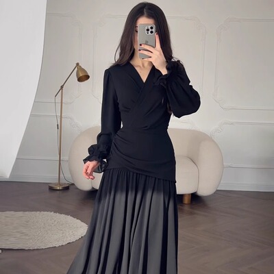 欧美风A字裙涤纶纯色连衣裙女