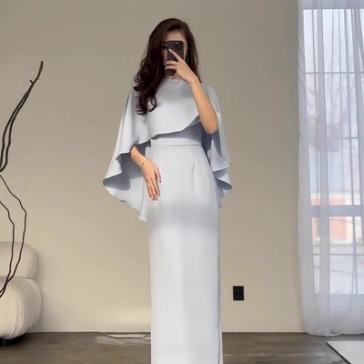 欧美风A字裙涤纶纯色连衣裙女