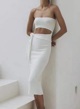 Dress off-shoulder strapless skirt sexy split kink mid-lengt