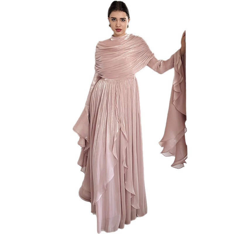 欧美风A字裙涤纶纯色连衣裙女