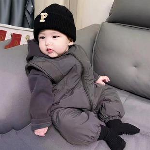 可爱婴幼儿哈衣棉服潮 两件套婴儿秋冬连体衣韩版 宝宝衣服冬装 套装