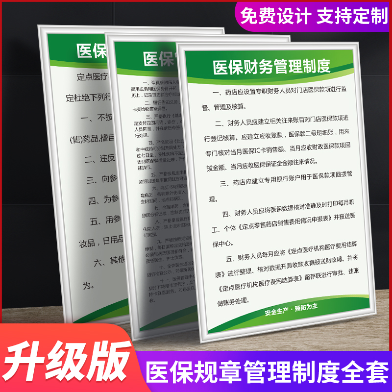 医保定点药店管理制度医院医疗机构医保财务工作标识牌参保人员刷卡流程挂图违规处理警示药品耗材进销存标示