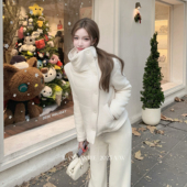 juanjuanyee R0绒包 双层保暖设计感德绒棉服不规则高领外套