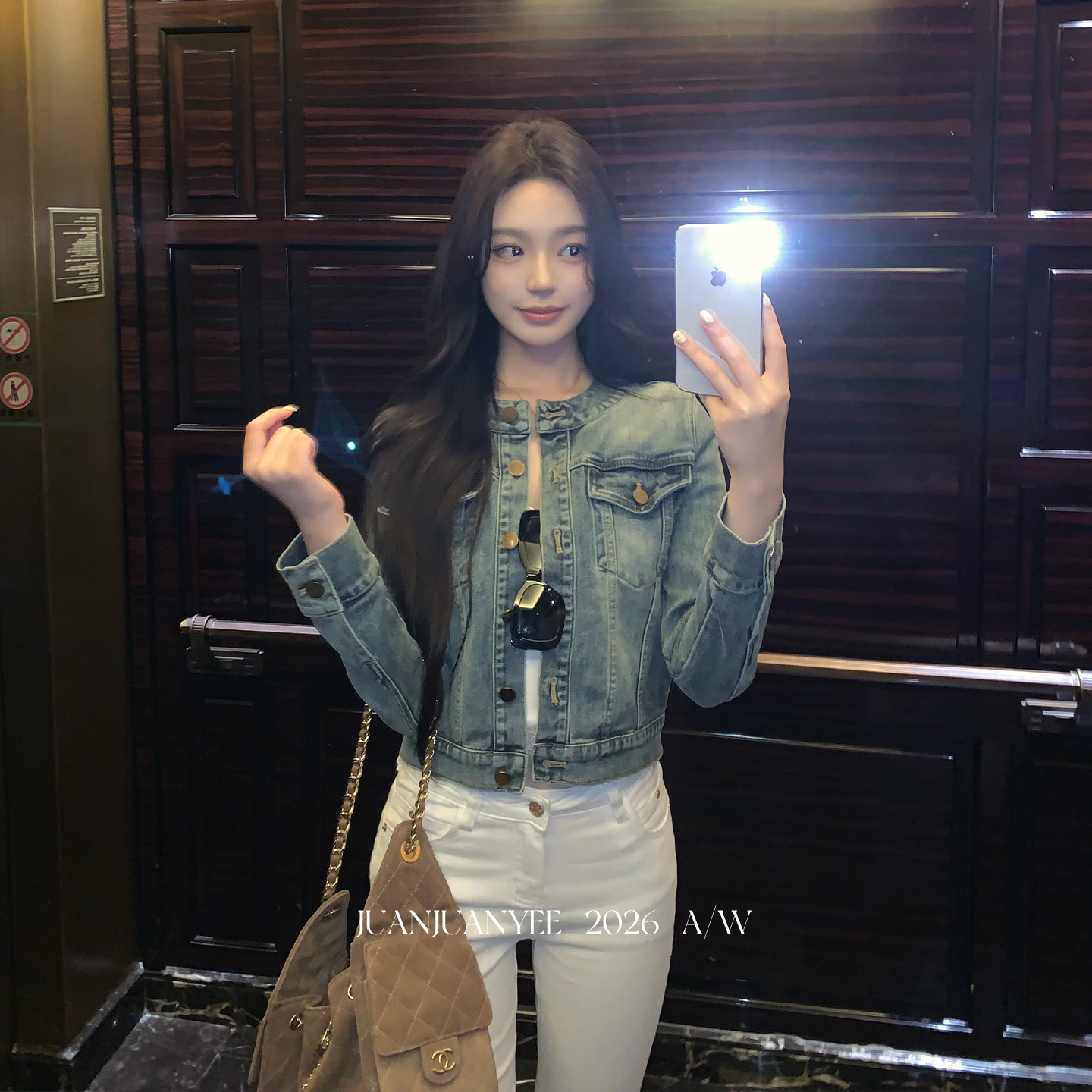 juanjuanyee 【悉尼日记】短款牛仔外套女秋圆领显瘦休闲气质上衣