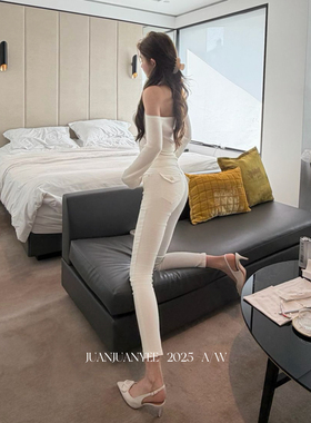 juanjuanyee【韩女酒杯裤】显腿长白色弹力九分小脚裤修身牛仔裤
