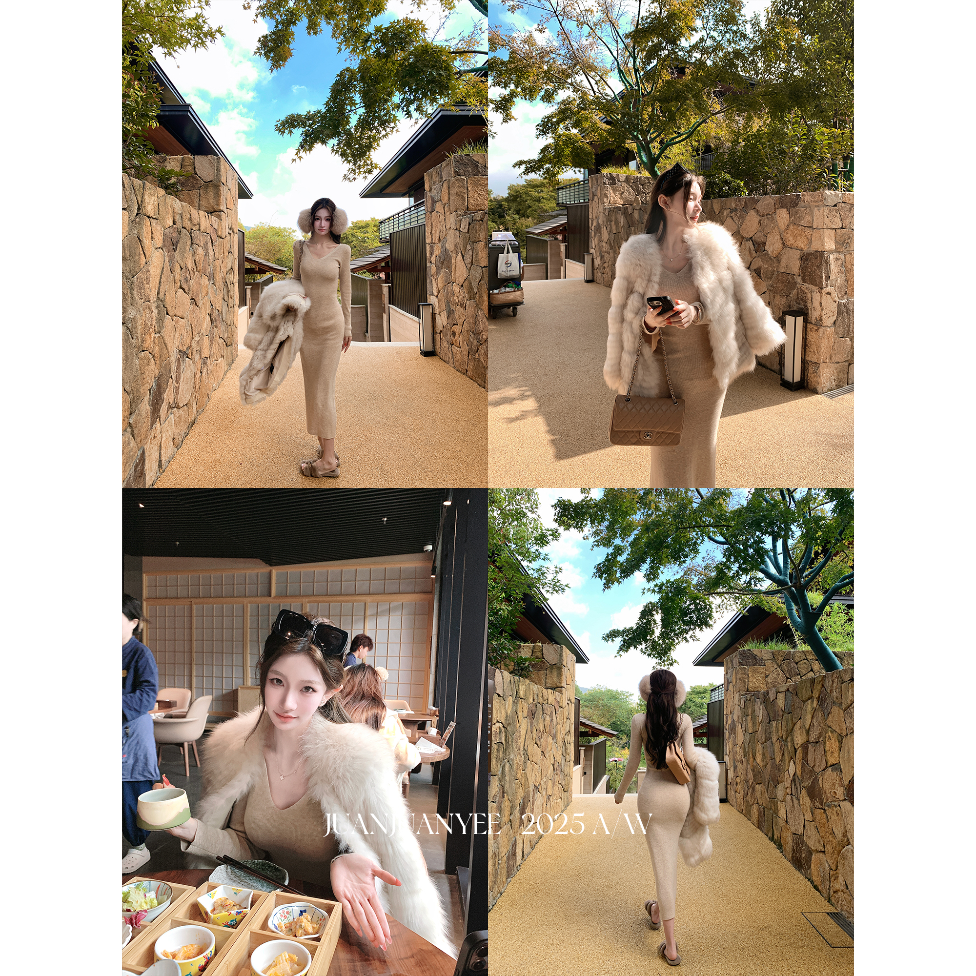 juanjuanyee【女神裙】v领针织连衣裙修身内搭打底羊毛毛衣鱼尾裙