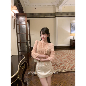 juanjuanyee【美神降临】100%人丝木耳边7分微喇袖修身春夏衬衫女