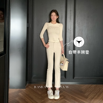 高腰复古烟管九分裤直筒裤