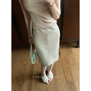 juanjuanyee 海妖风侧开衩PU高腰中裙显瘦皮裙御姐女 古早御女