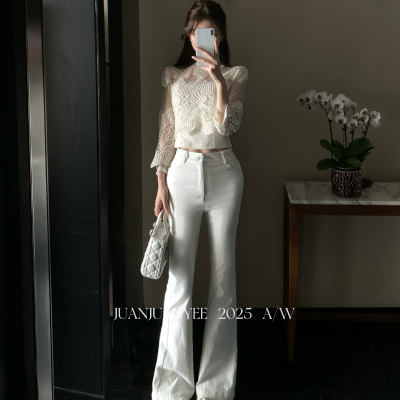 juanjuanyee【韩女丰胯裤2.0】高弹白色微喇牛仔裤