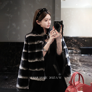 juanjuanyee【青紫蓝龙猫】整皮法国进口紫标獭兔毛双尖皮草外套